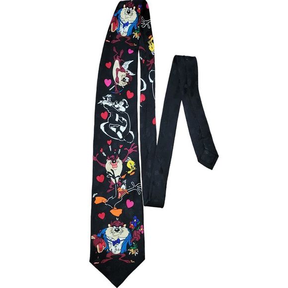 Looney Tunes Mania Vintage 1994 Taz Devil 100% Silk Black Tie - Picture 6 of 7